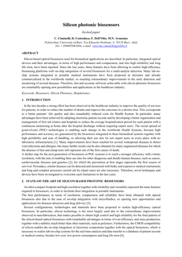 Silicon Photonic Biosensors