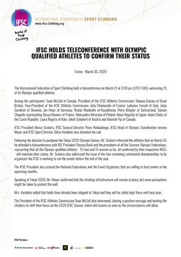 Ifsc Holds Teleconference with Olympic Qualified Athletes to Confirm Their Status