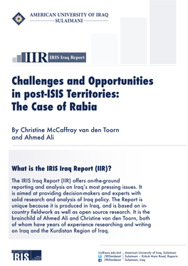 Challenges and Opportunities in Post-ISIS Territories: the Case of Rabia