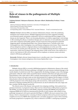 Role of Viruses in the Pathogenesis of Multiple Sclerosis