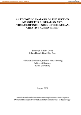 An Economic Analysis of the Auction Market for Australian Art: Evidence of Indigenous Difference and Creative Achievement
