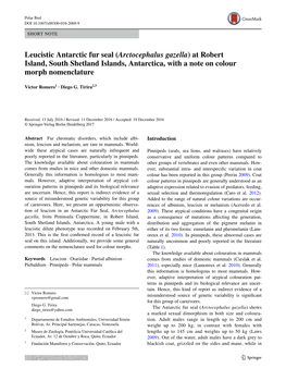 Leucistic Antarctic Fur Seal (Arctocephalus Gazella) at Robert Island, South Shetland Islands, Antarctica, with a Note on Colour Morph Nomenclature