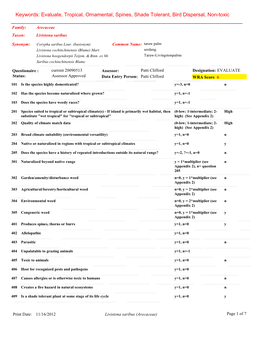 Evaluate, Tropical, Ornamental, Spines, Shade Tolerant, Bird