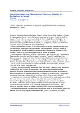 Planserv Não Recepcionará Movimentação Cadastral E Registros De Manifestação Por E-Mail Notícias Postado Em: 20/08/2021 15:08