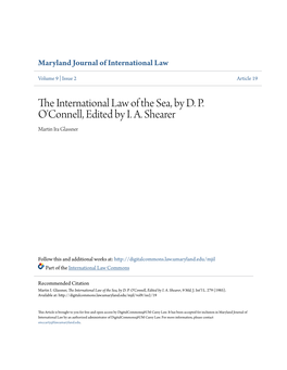 The International Law of the Sea, by D. P. O'connell, Edited by I. A. Shearer, 9 Md