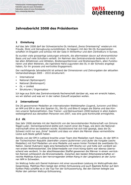 Jahresbericht 2008 Des Präsidenten