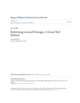 Reforming General Damages: a Good Tort Reform Joseph Sanders University of Houston Law Center