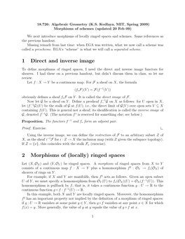 1 Direct and Inverse Image 2 Morphisms of (Locally) Ringed Spaces