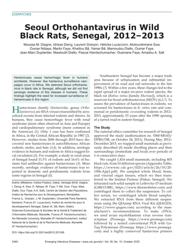 Seoul Orthohantavirus in Wild Black Rats, Senegal, 2012–2013 Moussa M