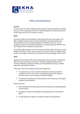 EKHA Accomplishments EDITH
