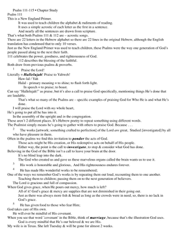 Psalm 111-115 • Chapter Study Psalm 111 This Is a New England Primer