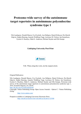Proteome-Wide Survey of the Autoimmune Target Repertoire in Autoimmune Polyendocrine Syndrome Type 1