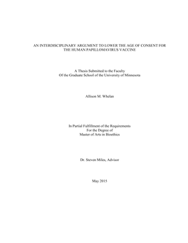 An Interdisciplinary Argument to Lower the Age of Consent for the Human Papillomavirus Vaccine