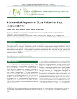 Ethnomedical Properties of Taxus Wallichiana Zucc. (Himalayan Yew)