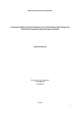 An Economic Analysis of Precision Viticulture, Fruit, and Pre-Release Wine Pricing Across Three Western Australian Cabernet Sauvignon Vineyards