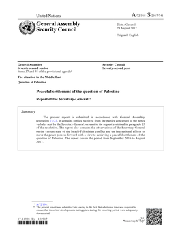 General Assembly Security Council Seventy-Second Session Seventy-Second Year Items 37 and 38 of the Provisional Agenda*