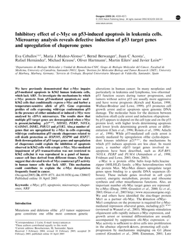 Inhibitory Effect of C-Myc on P53-Induced Apoptosis in Leukemia Cells