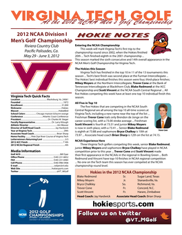 Hokie Notes Virginia Tech Golf 2012