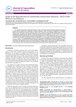 Study of the Reproduction of Cambarellus Montezumae