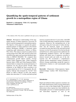 Quantifying the Spatio-Temporal Patterns of Settlement Growth in a Metropolitan Region of Ghana