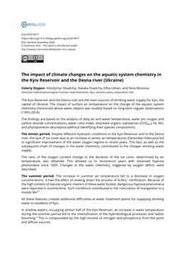 The Impact of Climate Changes on the Aquatic System Chemistry in the Kyiv Reservoir and the Desna River (Ukraine)