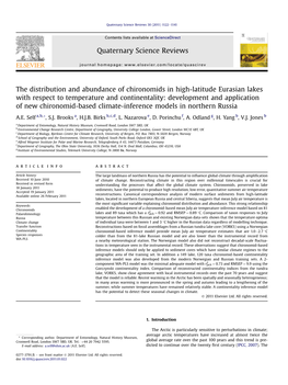 De Eurasian Lakes with Respect to Temperature and Continentality: Development and Application of New Chironomid-Based Climate-Inference Models in Northern Russia