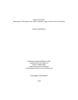 Stages of Emotion: Shakespeare, Performance, and Affect in Modern Anglo-American Film and Theatre