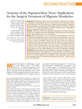 Anatomy of the Supratrochlear Nerve: Implications for the Surgical Treatment of Migraine Headaches