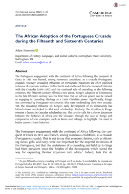 The African Adoption of the Portuguese Crusade During the Fifteenth and Sixteenth Centuries