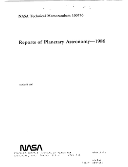 Reports of Planetary Astronomy-- 1986