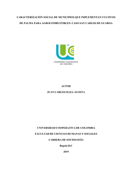 Caracterización Social De Municipios Que Implementan Cultivos