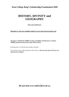 HISTORY, DIVINITY and GEOGRAPHY