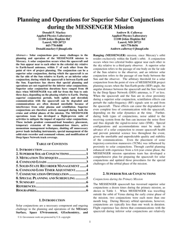 Planning and Operations for Superior Solar Conjunctions During the MESSENGER Mission Donald P