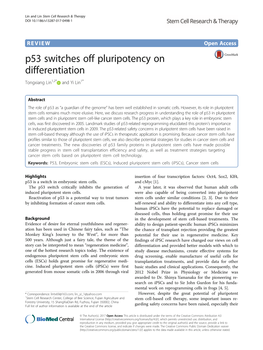 P53 Switches Off Pluripotency on Differentiation Tongxiang Lin1,2* and Yi Lin1*