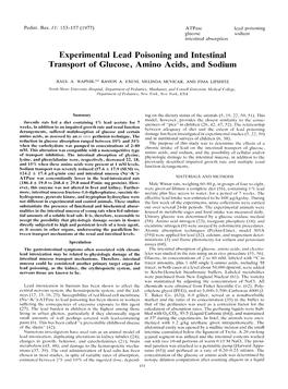 Experimental Lead Poisoning and Intestinal Transport of Glucose, Amino Acids, and Sodiu1n