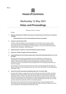 Votes and Proceedings for 12 May 2021