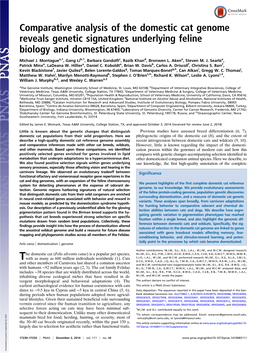 Comparative Analysis of the Domestic Cat Genome Reveals Genetic Signatures Underlying Feline Biology and Domestication