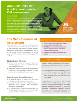 ASSESSMENTS 101: a Policymaker's Guide to K-12 Assessments