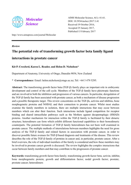 The Potential Role of Transforming Growth Factor Beta Family Ligand Interactions in Prostate Cancer