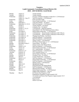 2019 School Calendar