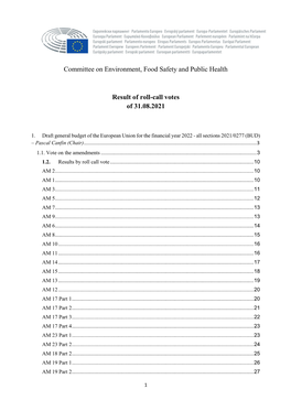 Committee on Environment, Food Safety and Public Health Result of Roll-Call Votes of 31.08.2021