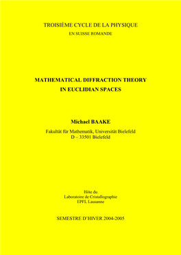 Troisième Cycle De La Physique Mathematical