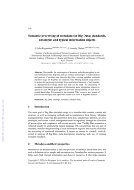 Semantic Processing of Metadata for Big Data: Standards, Ontologies and Typical Information Objects