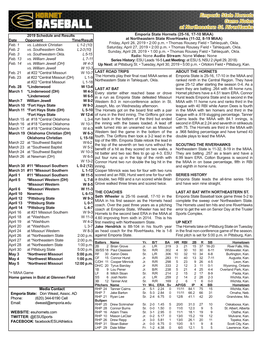 Emporia State Hornets Game Notes at Northeastern St. Riverhawks