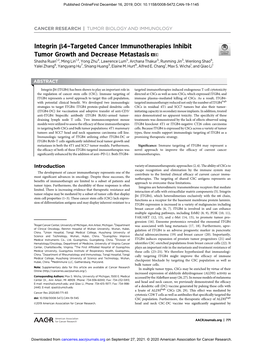 Integrin B4–Targeted Cancer Immunotherapies Inhibit Tumor