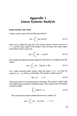 Appendix 1 Linear Systems Analysis