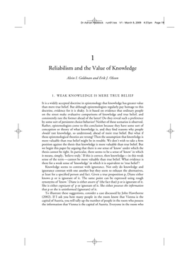 Reliabilism and the Value of Knowledge