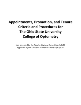 Appointments, Promotion, and Tenure Criteria and Procedures for the Ohio State University College of Optometry