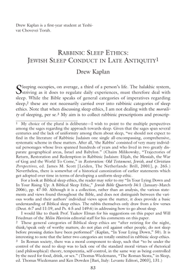 RABBINIC SLEEP ETHICS: JEWISH SLEEP CONDUCT in LATE ANTIQUITY1 Drew Kaplan