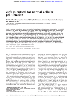 E2f3 Is Critical for Normal Cellular Proliferation